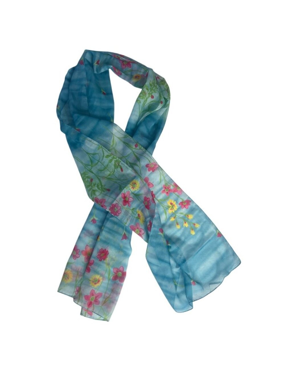 Accessory Street Floral Scarf Blue Sheer Made In Italy